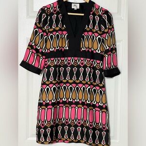 MILLY of New York Silk Designer Mini Dress Retro Geometric Print Size 4 Medium